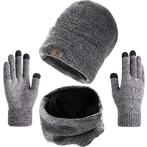 Aisprts Wintermütze Herren Mütze Schal Handschuh-Sets, Touchscreen Handschuhe Beanie Warme Mütze Strickmütze Winterschal Herren mit Fleecefutter von Aisprts