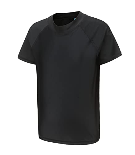 Jungen Kurzarm Badeanzug Kinder Rashguard Kind schnell trocknend Schwimmshirts Jungen Rash Vest Alter 5-16 Jahre, Schwarz , 15-16 Jahre von Aisyee