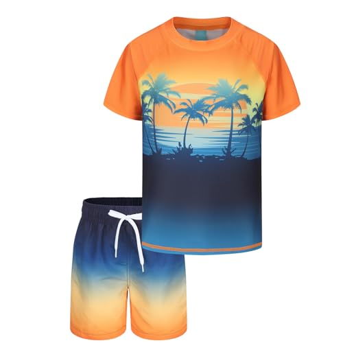 UV Badeset Jungen Schwimmshirt Jungen Zweiteilig Kurzarm Badeshirt Kinder Boardshorts Jungen Badeanzug Set 116 122/6-7 Jahre von Aisyee