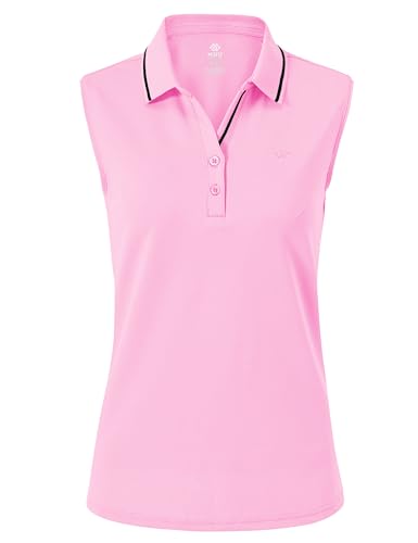 AjezMax Damen Ärmellos Golf Polo Shirt Baumwolle Atmungsaktiv Laufen Fitness Sport Tank Top Rosa Medium von AjezMax