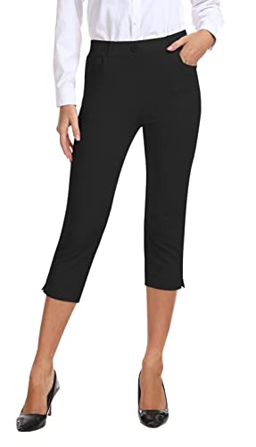 AjezMax Damen Arbeitshose Elegante Anzughose Stretch Business Stoffhose Lang Modisch Sommer Freizeithose mit Taschen Schwarz 3XL von AjezMax