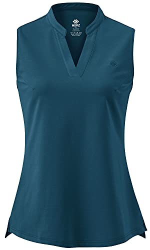 AjezMax Damen Golf Polo Shirts Ärmelloses Baumwolle Tank Top Shirt V-Ausschnitt Sports Work Tank Top Dunkelgrün Medium von AjezMax