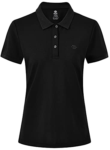 AjezMax Damen Kurzarm Golf T-Shirt Polohemd Pullover Schnelltrocknend Klassisch Sommershirt Schwarz Größe Medium von AjezMax