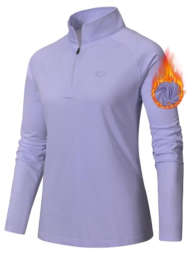 AjezMax Damen Sportshirt Langarm Sweatshirts Outdoor Trainingshemd Fitness Yoga Shirt Atmungsaktiv Funktionsshirt Workout Oberteil mit Reißverschluss Hellviolett X-Large von AjezMax