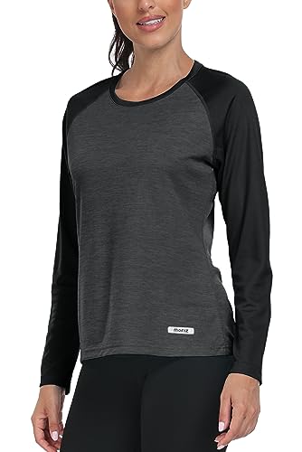 AjezMax Damen UV Schutz Shirt Langarm Frühling Herbst Langarmshirt Fitness Trainingsshirt Leicht Funktionsshirt Gym Yoga Oberteil Dunkelgrau L von AjezMax