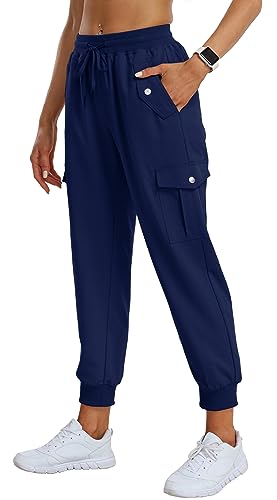 AjezMax Damen Wanderhose Outdoorhose Hohe Taille Outdoorhose Sommer Atmungsaktiv Schnell Trockend Leicht Trekkinghose Marineblau L von AjezMax