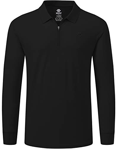 AjezMax Herren Golf Shirts Langarm Poloshirt Casual Solid - Schwarz - Groß von AjezMax