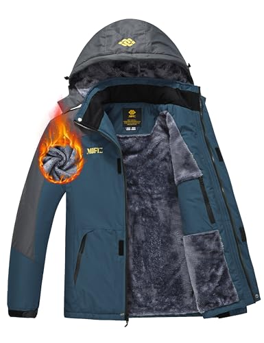 AjezMax Herren Outdoor Skijacke Fleece Warme Cargojacke Trekkingjacke Winter Herbst Frühling Funktionsjacke mit Reißverschlusstaschen Denimblau XL von AjezMax