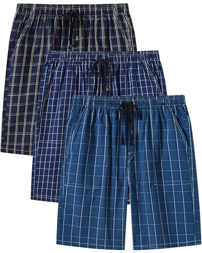 AjezMax Herren Schlafanzughose Kurz Baumwolle Kariert Pyjamahose Shorty Sommer Nachtwäsche Schlafshorts Schlafanzug Sleep Hose Pants Größe M von AjezMax