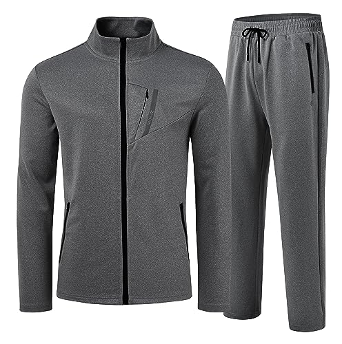 AjezMax Jogging Anzug Herren Winter Fitnessanzug Joggingjacke Trainingshose Sportanzug Freizeit Jogginghose Bequem Trainingsanzug mit Reißverschluss L Dunkelgrau von AjezMax