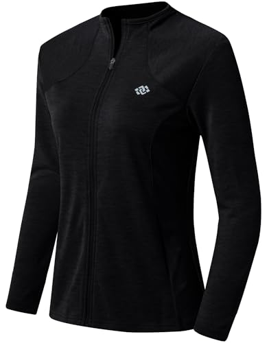 AjezMax Laufjacke Damen Langarm Sportjacke Gym Tops Yoga Fitness Sweatjacke Atmungsaktive Sportjacke Leicht Trainingsjacke für Outdoor Sport Schwarz XXL von AjezMax