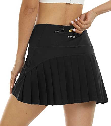 AjezMax Laufskort Damen Kurz Hosenrock Tennisrock mit Hose Faltenrock Golfrock Sommerrock Plissierter Skort für Tennis Golf Sport Schwarz XL von AjezMax