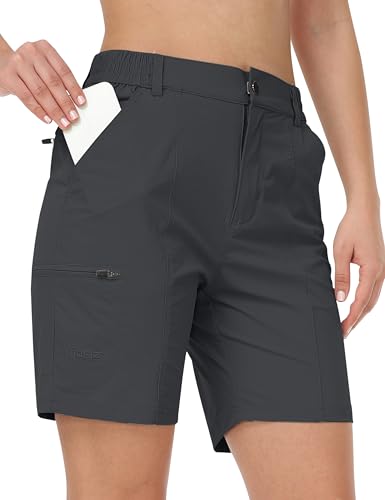 AjezMax Outdoorshorts Damen Bermuda Shorts Kurze Sporthose Sommer Laufshorts Cargo Shorts Walking Übung Shorts mit Taschen Dunkelgrau XS von AjezMax