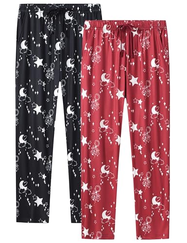 AjezMax Schlafanzug Damen Pyjamahosen Lang Schlafhose Weich Pyjamas Bequeme Lässig Schlafanzughose mit Taschen L Star-D von AjezMax