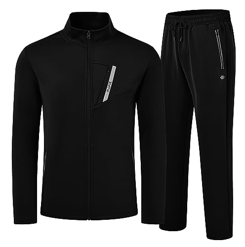 AjezMax Schwarzer Herren Trainingsanzug Übergrößen Jogging Anzug Fitnessanzug Jogginganzug Sportanzug Outdoor Tracksuit Jacke Jogginghose Streetwear Schwarz 4XL von AjezMax