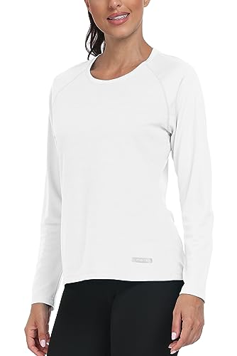 AjezMax Sportshirt Damen Langarm Sonnenschutz Shirts Outdoor Langarmshirts Sporttop Quick Dry Shirt für Wandern Angeln Surfer Weiß XL von AjezMax