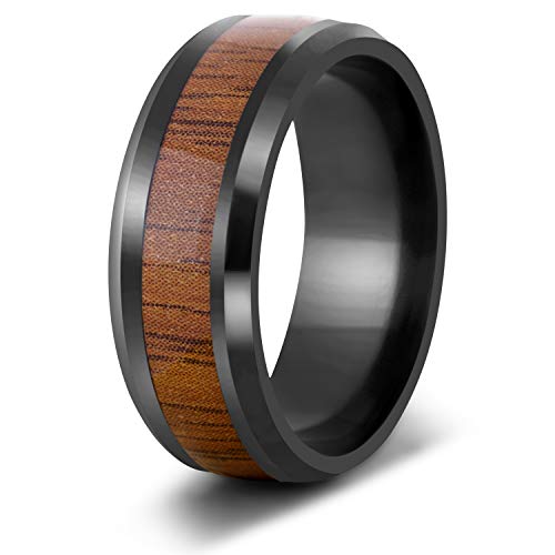 Akitsune Byakko Ring | Damen Herren Holz Edelstahl Designer Carbid Schwarz-Holz - US 7 von Akitsune