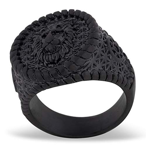 Akitsune Imperator Ring | Design-Ring Frauen Herren Edelstahl Groß Löwe König Siegel - Schwarz - US 6 von Akitsune