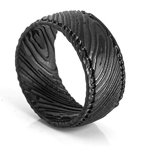 Akitsune Orbis Ring | Damaskus Stahl Ring Frauen Herren Edelstahl Damaszener - Mattschwarz - US 10 von Akitsune