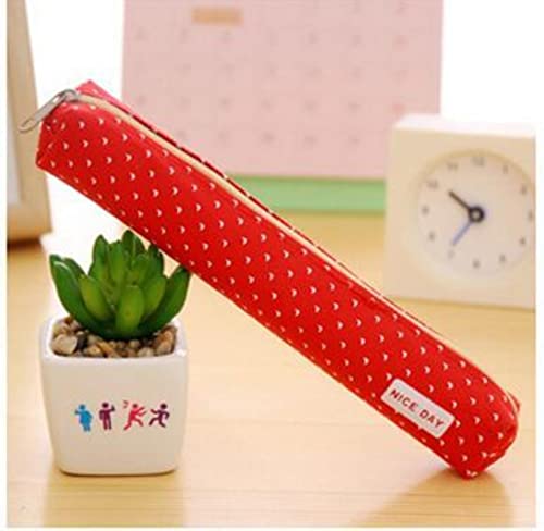 AkmAsk Niedliche Süßigkeiten Farbe Federmäppchen Kawaii Dot Canvas Stift Tasche Schreibwaren Beutel Für Mädchen Geschenk Büro Schulbedarf-Rot von AkmAsk