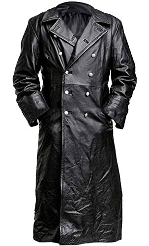 Herren Trenchcoat aus echtem Leder, Vintage-Design, 2. Weltkrieg, Militäruniform, langer Mantel von Aksah Fashion
