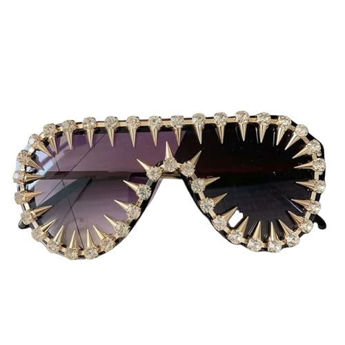 AlHECE Sonnenbrille Punk One -Stück Übergroße Sonnenbrille Für Frauen Strass -Sunbrille Männer Hip Hop Sonnenbrille-Grau von AlHECE