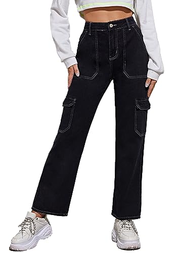 Alaster Queen Baggy Jeans Damen Jeans Mit Hohem Bund Locker Freizeit Damen Jeans Stretch Schwarz XXL von Alaster Queen