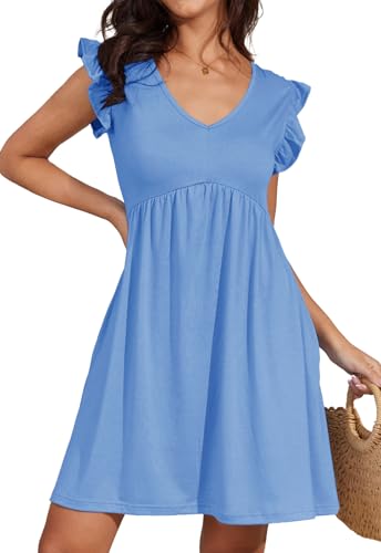 Alaster Queen Damenkleider Sommer Kleider für Damen Sundress Strandkleid Damen Tunika Kleid Babydoll A-Linie Hohe Taille Knielang V-Ausschnitt Kleid kurz mit Taschen,Hellblau,M Alaster Queen Damenkleider Sommer Kleider für Damen Sundress Strandkleid Damen Tunika Kleid Babydoll A-Linie Hohe Taille Knielang V-Ausschnitt Kleid kurz mit Taschen,Hellblau,M von Alaster Queen