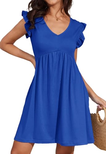Alaster Queen Damenkleider Sommer Kleider für Damen Sundress Strandkleid Damen Tunika Kleid Babydoll A-Linie Hohe Taille Knielang V-Ausschnitt Kleid kurz mit Taschen,blau,XXL Alaster Queen Damenkleider Sommer Kleider für Damen Sundress Strandkleid Damen Tunika Kleid Babydoll A-Linie Hohe Taille Knielang V-Ausschnitt Kleid kurz mit Taschen,blau,XXL von Alaster Queen