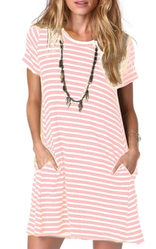 Alaster Queen Sommerkleid Damen Kurzarm Freizeitkleider für Damen Lose T-Shirt Kleider A-Linie Minikleid Kurz mit Taschen rosa gestreift M Alaster Queen Sommerkleid Damen Kurzarm Freizeitkleider für Damen Lose T-Shirt Kleider A-Linie Minikleid Kurz mit Taschen rosa gestreift M von Alaster Queen