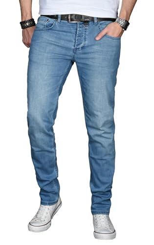 ALESSANDRO SALVARINI Herren Slim Fit Jeans Hose Denim Stretch-Jeans Jeanshose Washed [AS026 - Hellblau - W32 L30] von ALESSANDRO SALVARINI