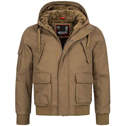 ALESSANDRO SALVARINI Herren Designer warme Winter Jacke Teddyfell gefüttert Winterjacke [AS-139-Camel-Gr.L] von ALESSANDRO SALVARINI