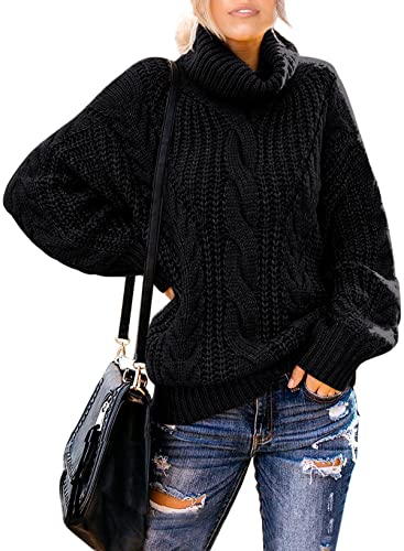 Aleumdr Damen Pullover Elegant Strickpullover Damen Rollkragenpullover Herbst Grobstrick Pullover für Damen Winterpullover Causal Strickpulli Sweater Festliche Pullover,Schwarz XL von Aleumdr