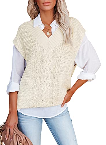 Aleumdr Damen Pullunder V-Ausschnitt Strickweste Pullunder Damen Ärmellos Casual Pullover Damen Oversize Strickpullover Damen Grobstrick Winterpullover Strickpulli Damen Elegant,Beige M Aleumdr Damen Pullunder V-Ausschnitt Strickweste Pullunder Damen Ärmellos Casual Pullover Damen Oversize Strickpullover Damen Grobstrick Winterpullover Strickpulli Damen Elegant,Beige M von Aleumdr