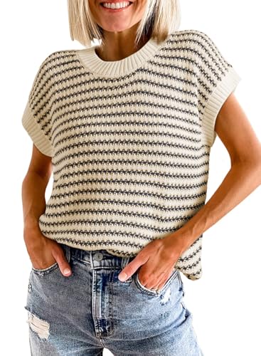 Aleumdr Damen Pullunder ärmellos Strickweste Damen Pullover Elegant Gestreifte Strickpullover Casual Rundhals Pullover Damen Grobstrick Oversize Winterpullover,Beige XL Aleumdr Damen Pullunder ärmellos Strickweste Damen Pullover Elegant Gestreifte Strickpullover Casual Rundhals Pullover Damen Grobstrick Oversize Winterpullover,Beige XL von Aleumdr