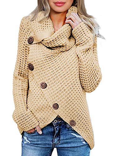 Aleumdr Rollkragenpullover Strickpullover Damen Oversize Rollkragen Pullover Grobstrick Winterpullover Strickpulli Sweater lässig Outwear Casual elegant，Beige XXL von Aleumdr