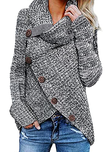 Aleumdr Rollkragenpullover Strickpullover Damen Oversize Rollkragen Pullover Grobstrick Winterpullover Strickpulli Sweater lässig Outwear Casual elegant，Grau XL von Aleumdr