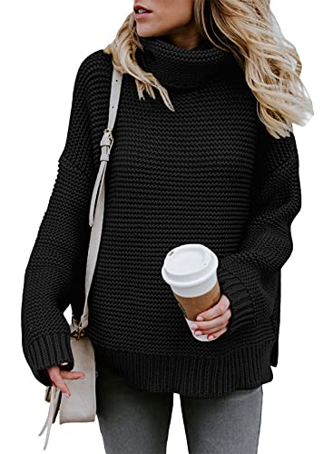 Aleumdr Strickpullover Grobstrick Damen Rollkragenpullover Strickpulli Pullover Pulli Langarm Sweater Loose Casual elegant Schwarz S von Aleumdr