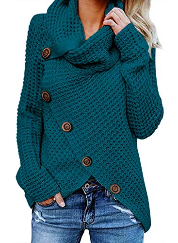 Aleumdr Rollkragenpullover Strickpullover Damen Oversize Rollkragen Pullover Grobstrick Winterpullover Strickpulli Sweater lässig Outwear Casual elegant，Hellblau XL von Aleumdr