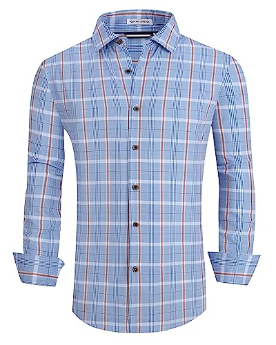 Alex Vando Herren Button-Down-Shirt Hemd, knitterfrei, 4-Wege-Stretch-Druck, Business-Freizeithemd, Blau/Orange, Klein Alex Vando Herren Button-Down-Shirt Hemd, knitterfrei, 4-Wege-Stretch-Druck, Business-Freizeithemd, Blau/Orange, Klein von Alex Vando