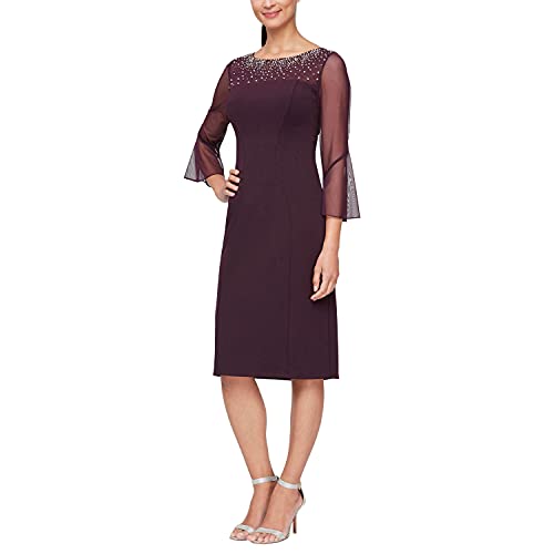 Alex Damen Short Sheath Dress With Decorated Illusion Details Kleid f r besondere Anl sse, Aubergine, 38 EU von Alex