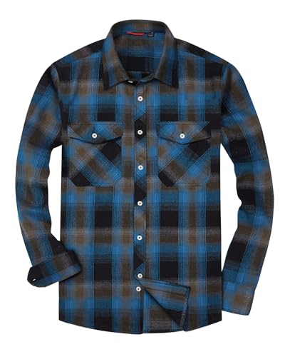 Alimens & Gentle Herren Button Down Regular Fit Langarm Plaid Flanell Freizeithemden, Blau Braun Schwarz, XL von Alimens & Gentle