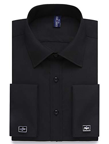 Alimens & Gentle Herren Kleid Shirts Langarm Solid Stretch Faltenfest Formal Shirt Business Button Down Shirt, Schwarz, XX-Large von Alimens & Gentle