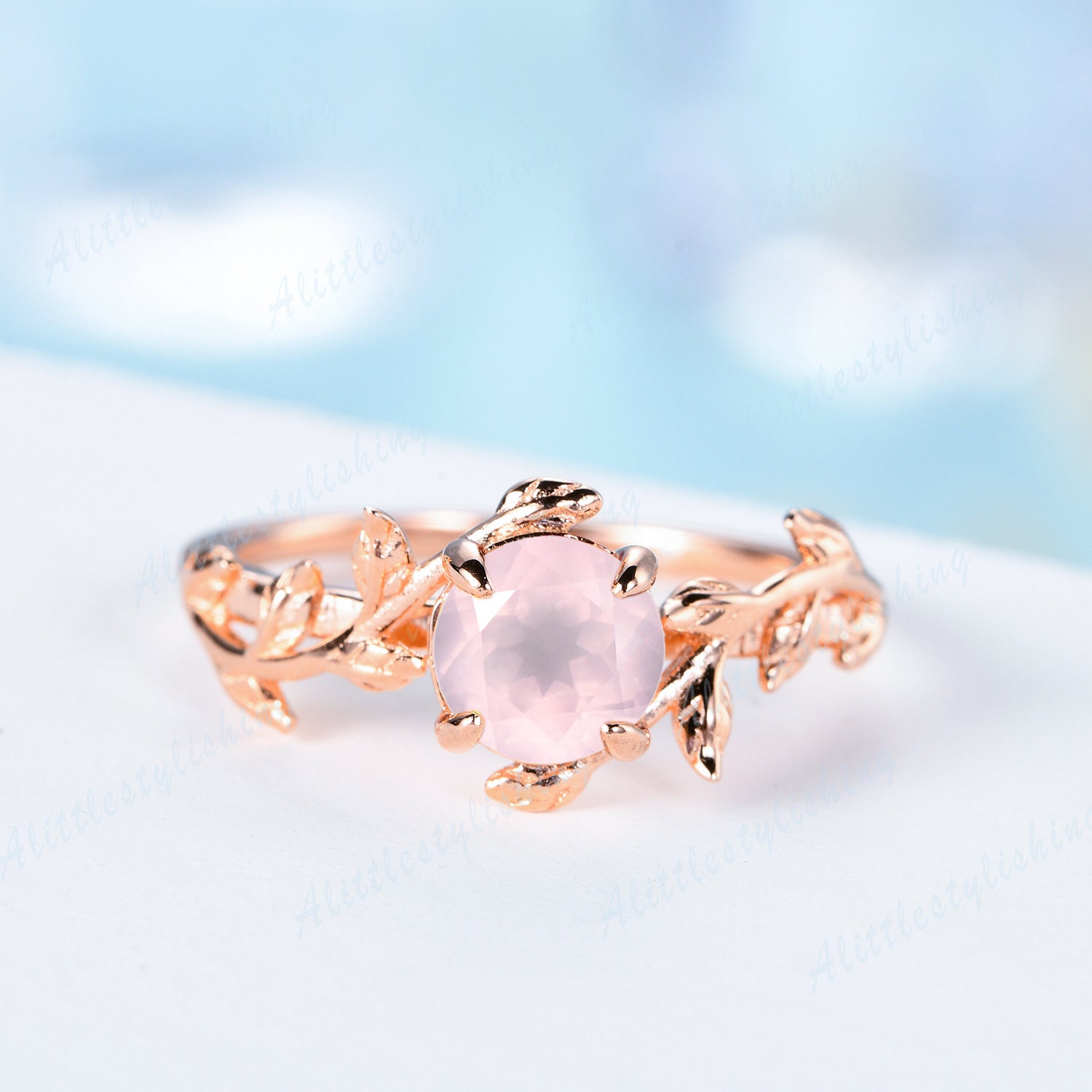 Rosenquarz Ring Vintage Weinblatt Verlobungsring Einzigartiger Zweig Roségold Frau Quarz Schmuck Hochzeit Jahrestag Geschenk von Alittlestylishing