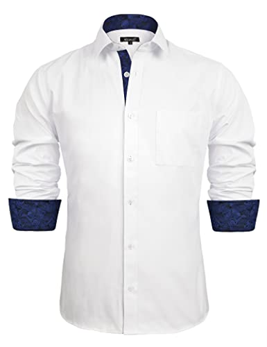 Alizeal Herren Business Slim Fit Businesshemd Langarm Patchwork Hemd mit Knopfverschluss, Weiß+Königsblau-2XL von Alizeal