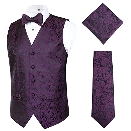 Alizeal Herren Klassische 4pc Paisley Jacquard Weste Anzug Weste Set, Aubergine-3XL von Alizeal