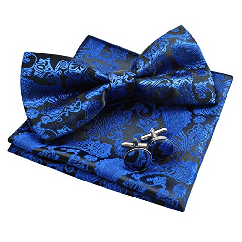 Herren Paisley Fliege, Taschentuch und Manschettenknöpfe Set (Royal Blue)(Größe: Einheitsgröße) von Alizeal