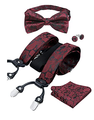 Alizeal Herren Paisley Muster Fliege und Hosenträger, Einstecktuch, Manschettenknöpfe Set-Marine Alizeal Herren Paisley Muster Fliege und Hosenträger, Einstecktuch, Manschettenknöpfe Set-Marine von Alizeal