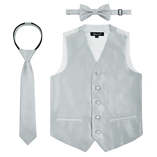 Alizeal Jungen Fliege, Krawatte und Anzug Weste Einfarbige Klassische Krawatte und Weste 3pc Set, Silber-8 von Alizeal