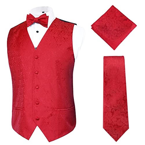 Alizeal Herren Klassische 4pc Paisley Jacquard Weste Anzug Weste Set, Rot-L von Alizeal